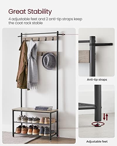 VASAGLE Coat Rack, Hall Tree with Shoe Storage Bench, 3-in-1, Steel Frame - Image 6