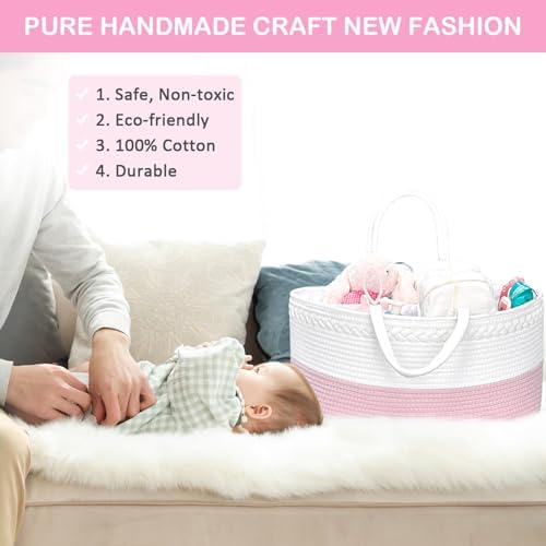 X-Large Baby Diaper Caddy Organizer, Cotton Rope Nursery Storage Basket - Image 3