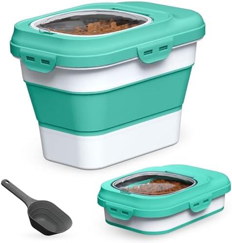 TIOVERY Dog Food Storage Container, 10lb to 13lb Collapsible Dog Cat Food Containers with Airtight Clear Flip-top and Pet Food Scoop, Pet Food Storage Container Bin for Dog Cat Bird Other Pets (Green) by TIOVERY