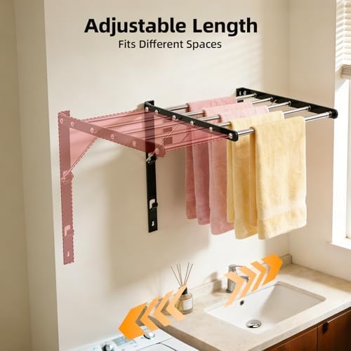 Wall Mounted Drying Rack, Foldable Laundry Rack, Adjustable Width, 60 lbs - Image 5