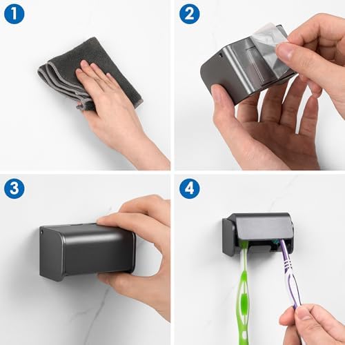 2 PCS Toothbrush Holder Wall Mounted with Cover for Bathroom, 2 Slots Toothbrush Storage Organizer for Shower, Self Adhesive Toothbrush Hanger Rack for Dorm, Cabinet (Brushed Grey) - Image 5
