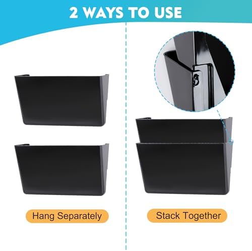 EASEPRES 3 Pack Black Plastic Single Pocket Hanging File Organizer, Wall Mount Paper Mails Magazines Holder, Mounted Folder Bins for Office School and Home, 12.99x4.13x7.48 inches - Image 3