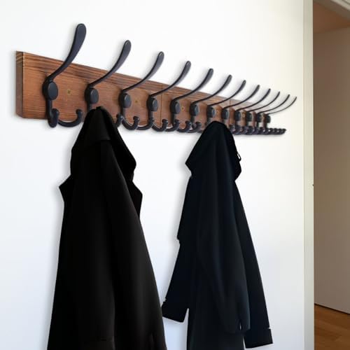 Wall Mount Coat Rack 47.3'' Burnt Brown Hanger - Rustic Towel Rack for Bathroom, Living Room - Hooks for Coats, Hats, Clothes - Image 5