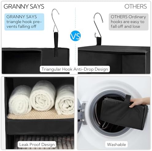 GRANNY SAYS 3-Shelf Hanging Closet Organizer, Collapsible Closet Hanging Shelves, Nursery Hanging Organizer, Black, 29 ½" H X 12" W X 12" D, 1-Pack - Image 6