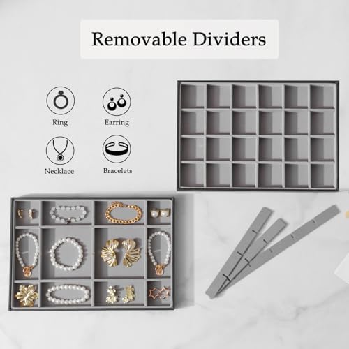 Large Jewelry Organizer Tray PU Leather, Black Gray, 24 Grids - Image 2