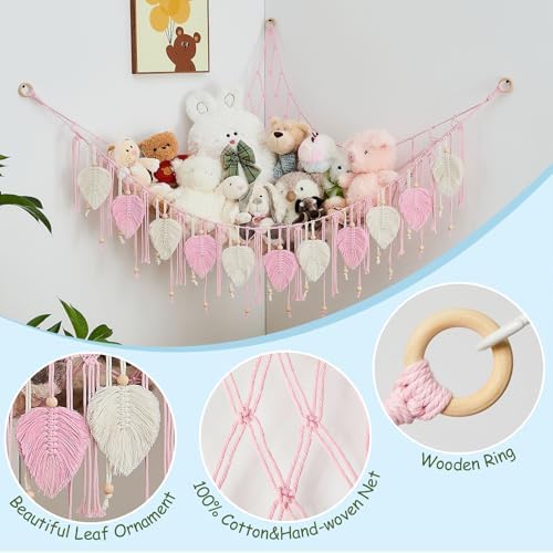 Pretty Jolly Stuffed Animal Hammock with Leaf Beads and Tassels - Image 2
