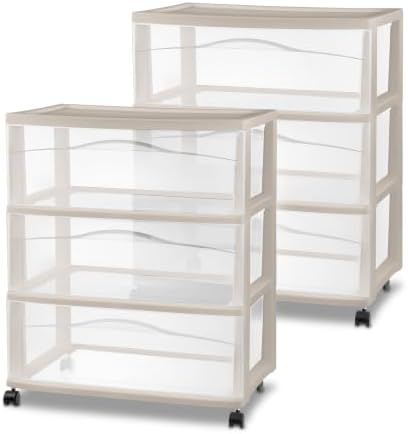 Sterilite Wide 3-Drawer Cart with Wheels, Grey, 2-Pack - Image 5