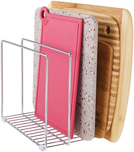 mDesign 3 Slot Tray and Pan Rack — Metal Wire Rack for Pantry and Kitchen Storage — Freestanding Pan Lid Holder Also for Baking Trays and Crockery – Silver - Image 5