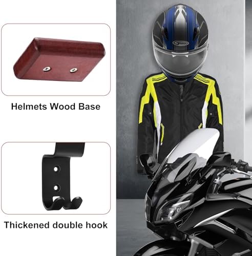 PAHTTO Motorcycle Helmet Holder 2 Pack, Helmet Rack Wall Mount with Double Hook, Helmet Hanger for Football Helmet, Hats, Coats, Sportswear, Motorcycle Accessories for Men - Image 3