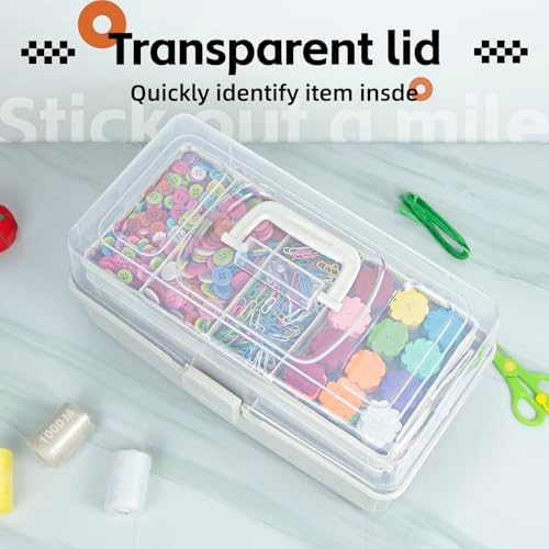 TERGOO 14in 3-Layer Multipurpose Craft Organizers and Storage with Adjustable Dividers, Portable Tackle Box, Folding Art & Craft Case for Medicine, Tool, Sewing Organizer (White, X-Large) - Image 5