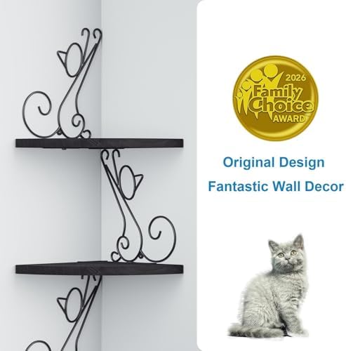 Alsonerbay 4-Tier Cat Shaped Corner Floating Shelf Wall Mount, Black - Image 4