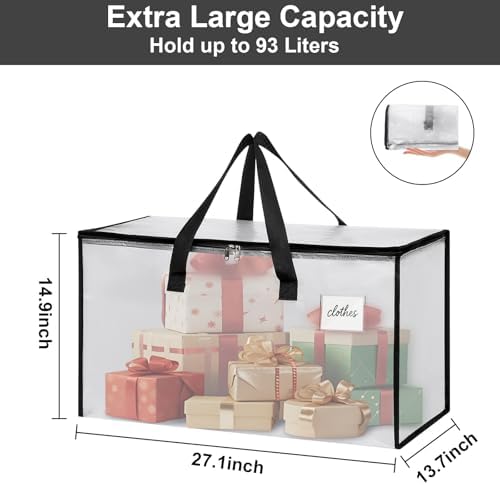 6 Pack Extra Large Heavy Duty Clear Moving Bags with Reinforced Zippers & Wide Carry Handles, See-Through Storage Totes for Clothes Packing, Dorm Moves & Home Organization - Image 2