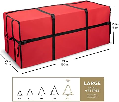 ZOBER Wide Christmas Tree Storage Bag - Maximum Accessibility - Fits 9 Ft Trees - 600D Oxford Fabric Christmas Tree Bag For Storage Box For Xmas - Strong, Durable Straps & Handles - Card Slot - Red - Image 6
