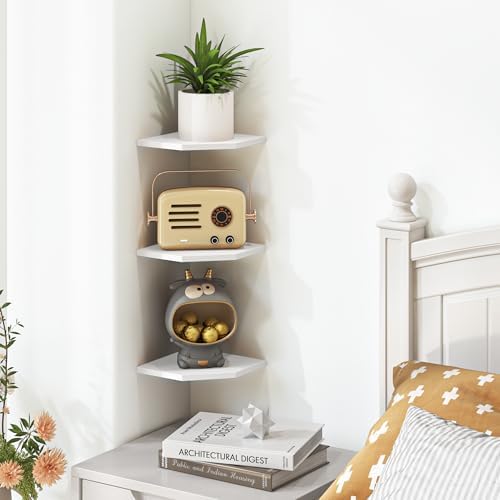 Fun Memories Corner Shelf Wall Mount, Floating Corner Shelves, Set of 6 Corner Wall Shelf Organizer, Rustic Wood Wall Storage Display Shelves for Living Room Bedroom Bathroom Kitchen, Rustic White - Image 6