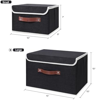 ANMINY Fabric Storage Box Bins with Lids, Black, 15"x10"x10" - Image 5
