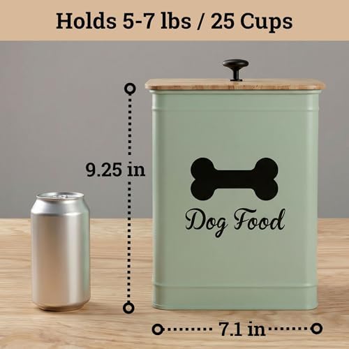 Metal Dog Food Container 5-7lb, 25 Cup w/ Airtight Bamboo Lid, Metal Handle - Image 6