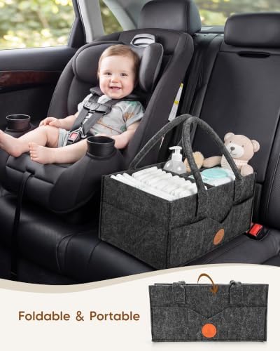 Maliton Felt Diaper Caddy Organizer for Changing Table - Large, Dark Grey - Image 5