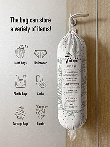 Hglian Inspirational Plastic Bag Holder,7 Rules of Life Canvas Grocery Bags Organizer Storage - Image 2