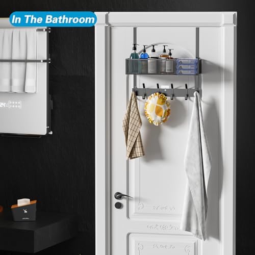 Over The Door Organizer, Towel Rack with Hooks & Basket Fits Doors 1 3/4" - Image 6