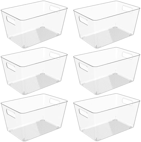 6 Pack Clear Plastic Storage Bins with Handles, 11" Pantry Organizers, BPA-Free by Faryuan
