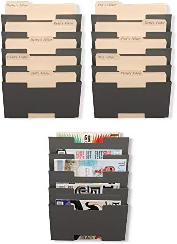 Wallniture Lisbon 15-Tier Wall Mounted File Holder and Desk Organizer, Metal Gray Office Organization and Storage Rack - Image 3