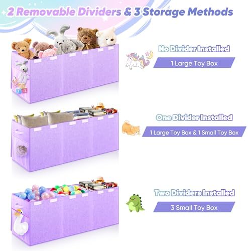 Extra Large Toy Box, Collapsible Toy Storage Organizer, 40"x16"x16", Purple - Image 6