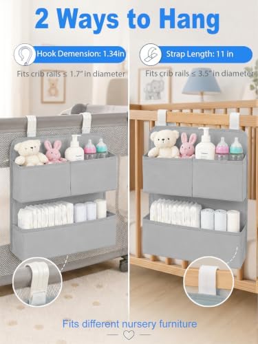 Hanging Diaper Organizer for Bassinet/Crib/Playpen/Playard – Hold 80+ Diapers - Changing Table Diaper Holder Attachment Accessories- Diaper Stacker Nursery Caddy Organizer (Gray) - Image 7