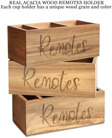 LBEMEY Acacia Wood TV Remote Holder, Caddy and Organizer for Table, Vintage Farmhouse Desk Caddy (Brown for 5+ Remote Controls) - Image 4