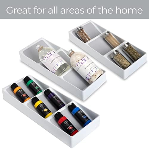 Smart Design 3 Section Plastic Spice Rack Drawer - Non-Slip Lining and Feet - BPA Free - Seasoning Jars, Makeup Storage, Countertop Bottle Tray, 3 Tier - Pantry Kitchen Organizer - White with Gray - Image 5
