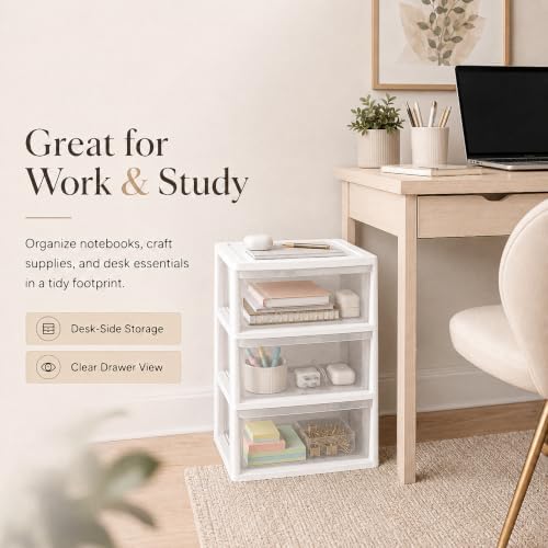 3 Drawer Storage Organizer, 3-Tier Wide Clear Plastic Drawer Storage(White) - Image 6