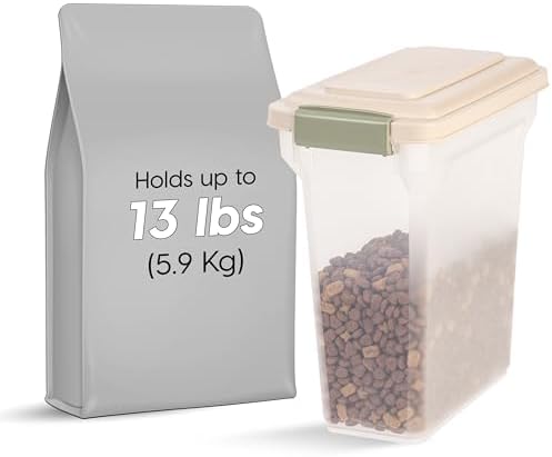 IRIS USA WeatherPro Airtight Dog Food Storage Container, Up to 13 lbs, for Dog Cat Bird and Other Pet Food Storage Bin, Pet Supplies, Keep Fresh, BPA Free, Clear/Almond (Pack of 2) - Image 2