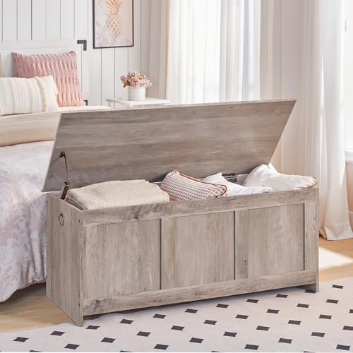 HOOBRO Storage Bench, 39.3" Retro Wooden Storage Chest, Wooden Storage Trunk, Toy Chest with Lift Top, Multifunctional Entryway Organizer, for Entryway, Living Room, Greige BG141CW01G1 - Image 2