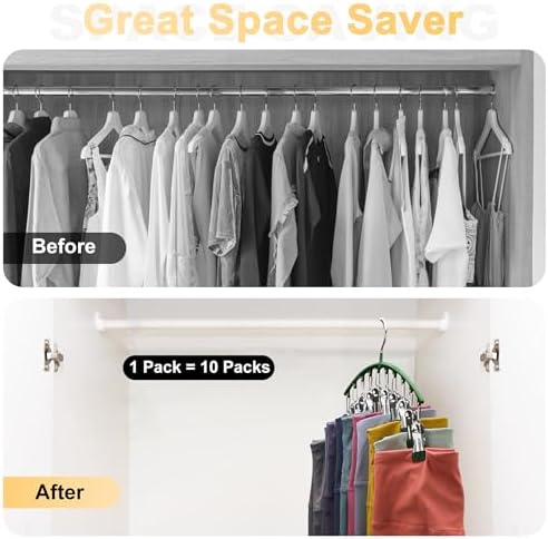 Legging Organizer for Closet, Metal Yoga Pants Hangers 1 Pack w/10 Clips Holds 10 Leggings, Space Saving Hanging w/Rubber Coated Closet Organizers and Storage, Green - Image 3