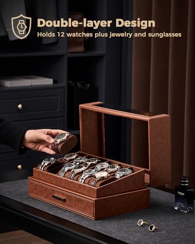 ProCase Watch Box for Men, 12 Slots Watch Display Holder -Brown - Image 3