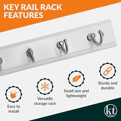 Wall Mounted Key Rack Rail Hanger Key Holder Wall Mount with 4 Hooks Hanging Storage Keys Organizer Home Decor (White) - Image 4