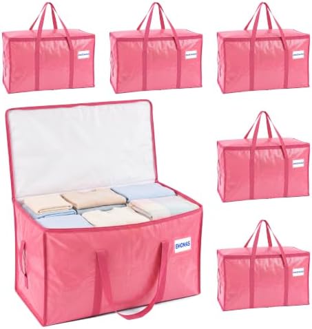 6 Pack Heavy Duty Moving Bags, Extra Large with Handles, Pink by EMOMAS