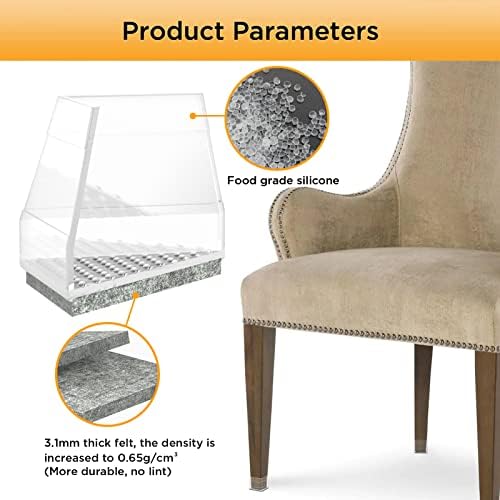 Square Chair Leg Protectors for Hardwood Floors,(Clear, Fit: 0.866-1.14"). - Image 5