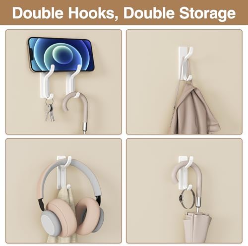 Adhesive Wall Hooks for Towel/Coat,13Lb Strong Stick-On Hooks, White 4 Pack - Image 5