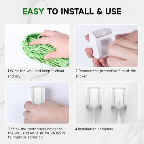 6 Pcs Toothbrush Holders Wall Mounted, Single Slot Design, Shower Self Adhesive Wall Mounted Toothbrush Holder with Cover, Waterproof and Dustproof, Suitable for Bathroom, Family, Travel (Transparent) - Image 6