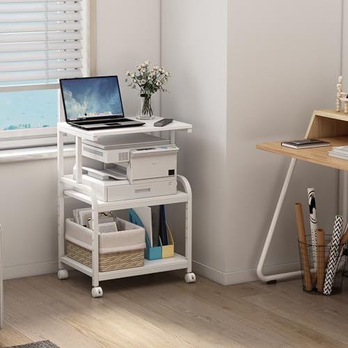 Fannova White Printer Stand Table with Height Adjustable Storage Shelf - Image 4