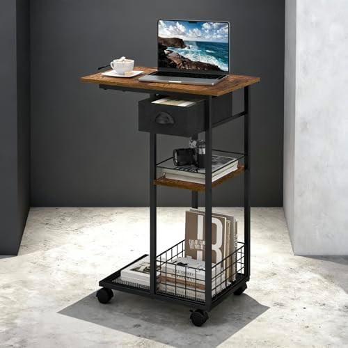 Hayexiha C End Table with Wheels, Drawer, 11.81" D x 19.68" W x 28.46" H by Hayexiha