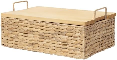 Handmade Water Hyacinth Wicker Baskets with Wooden Lid (Small) by QingtuHome