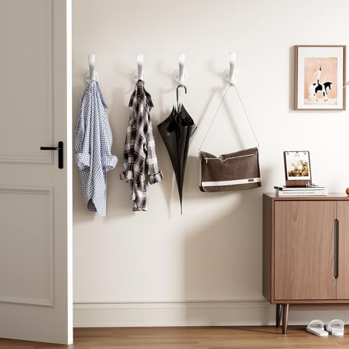 Coat Hooks Heavy Duty - Easy to Install Metal Towel Hooks Screw-in Wall Hooks for Hanging Hat, Towel, Key, Robe, Scarf, Bag, Cap (4 PCS White) - Image 6