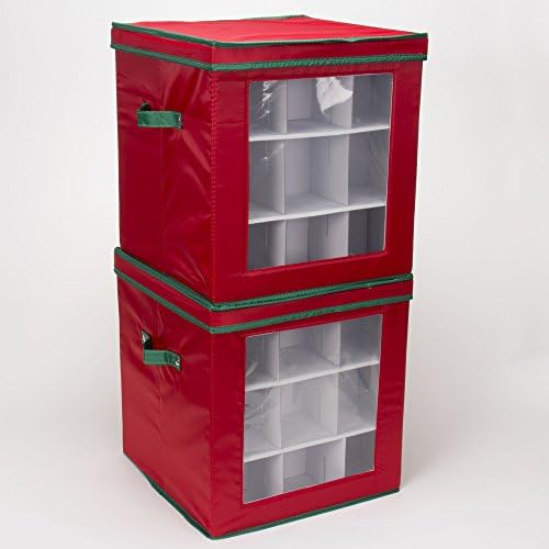 Household Essentials 27‑Piece Ornament Storage Box with Clear Front Panel and Adjustable Dividers, Red and Green - Image 7