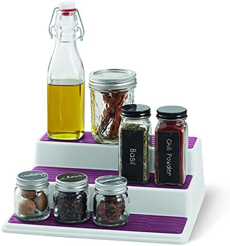 Copco Non-Skid 3 Tier Spice Pantry Kitchen Cabinet Organizer, 10-Inch, White/Purple - Image 3