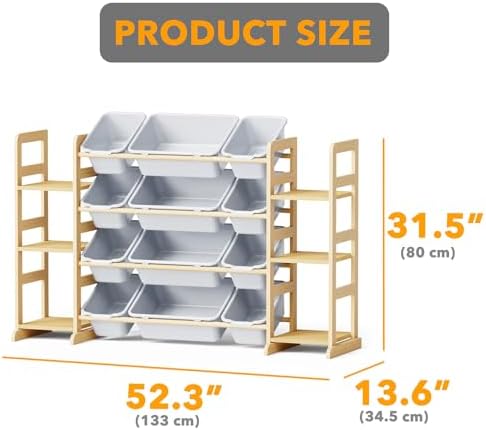 SpaceAid Toy Storage Organizer with 6 Shelves and 12 Bins, Toy Organizers Storage Bookshelf, Kids Bin Shelf Toys Box Bookcase for Bedroom Playroom Organization Room Decor, Neutral Gray - Image 2
