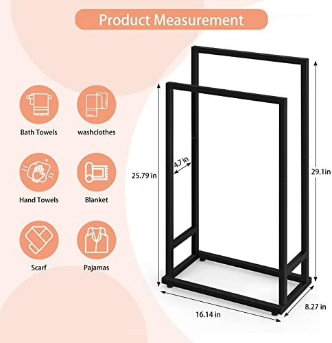 Freestanding Towel Rack 2 Tier Towel Holder Stand Small Hand Towel Drying Rack Black Towel Blanket Racks for Bathroom Laundry Room Bedroom Pool (Matte Black) - Image 2