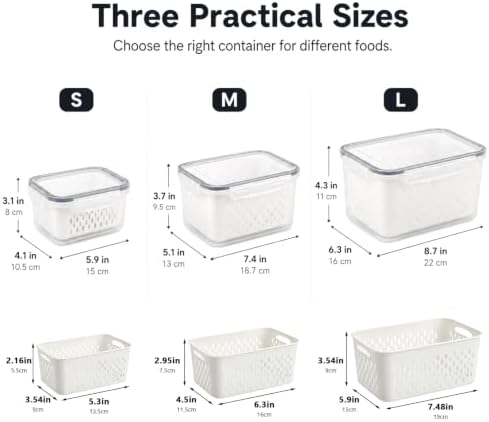 Fruit Containers 3Pcs with Removable Colanders & Lids, Fridge Fresh Storage - Image 2