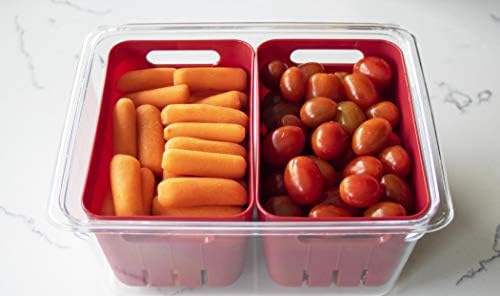 Kitchen Spaces Twin Colander Food Storage Container, Strainer and Fridge Organizer Bin for Fruits and Veggies, Stackable, BPA-Free - Image 3