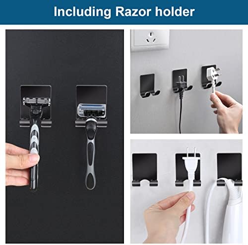 Diesisa Razor Holder 304 Stainless Steel for Shower + Adhesive Sticky Heavy Duty Waterproof Wall Hooks, Premium for Hanging Towels, Coat, hat (6+6 Pack) - Black - Image 2